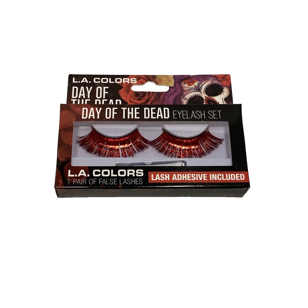 la colors DAY OF THE DEAD red‎ faux false eye lashes 1 pair